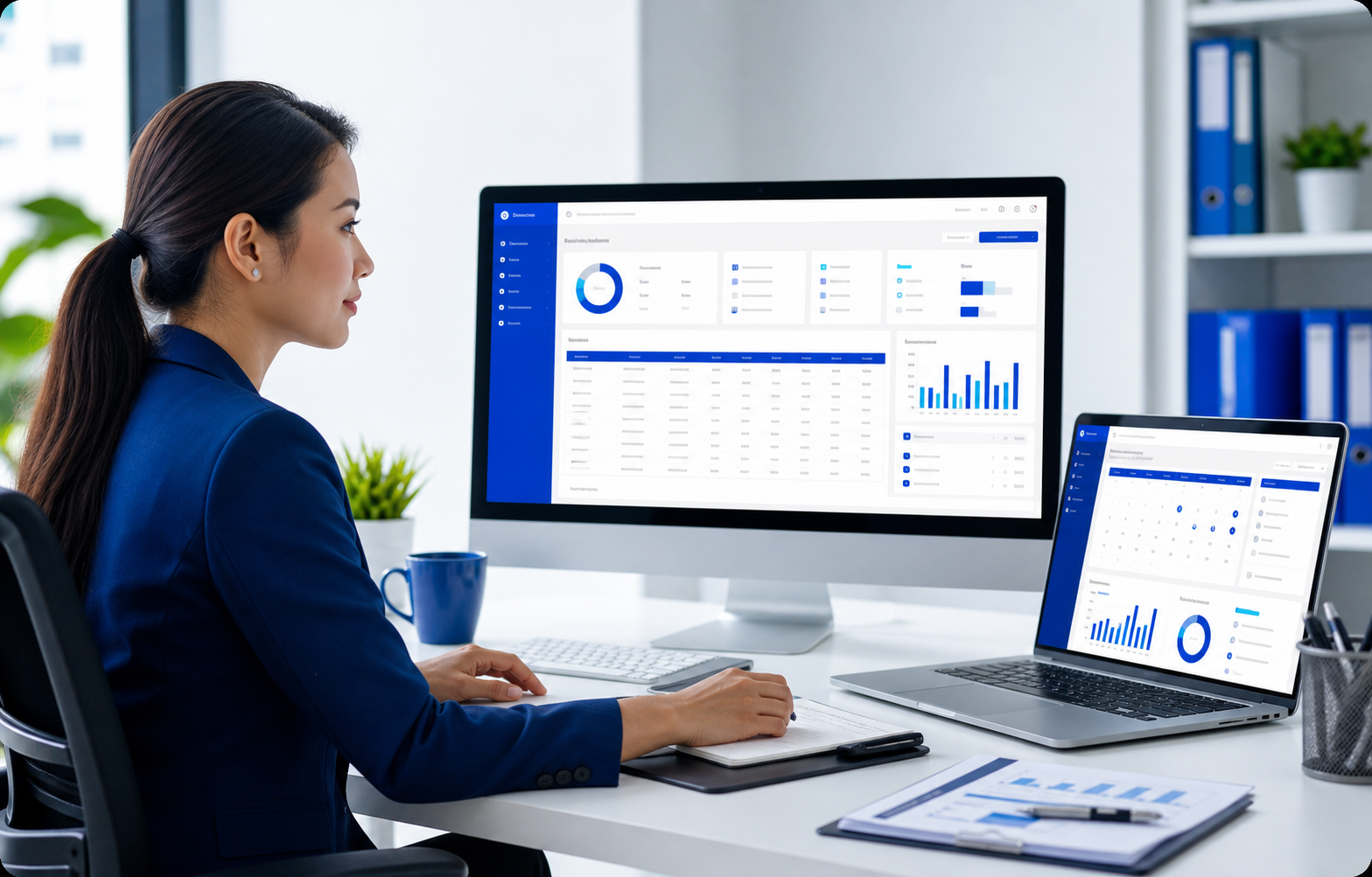 HR specialist reviewing payroll and attendance information