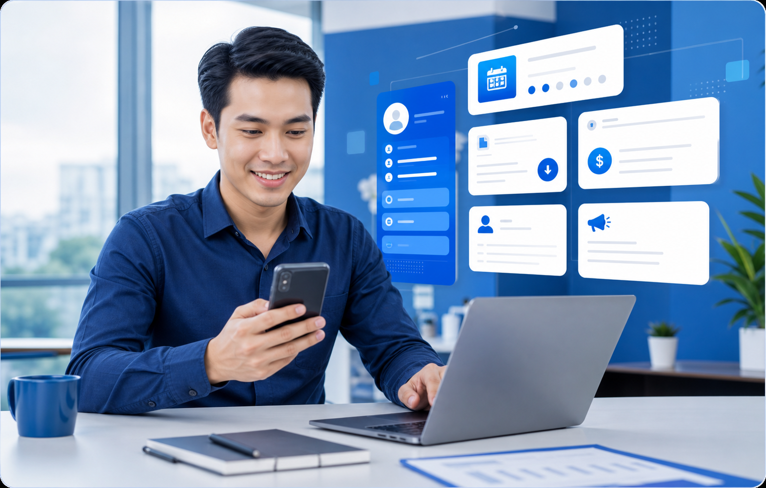 Employee using a self-service HR portal
